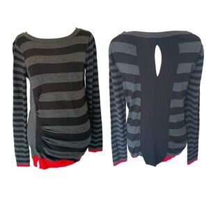 Zoe Striped Ruched Top Size Small Black Gray Red
